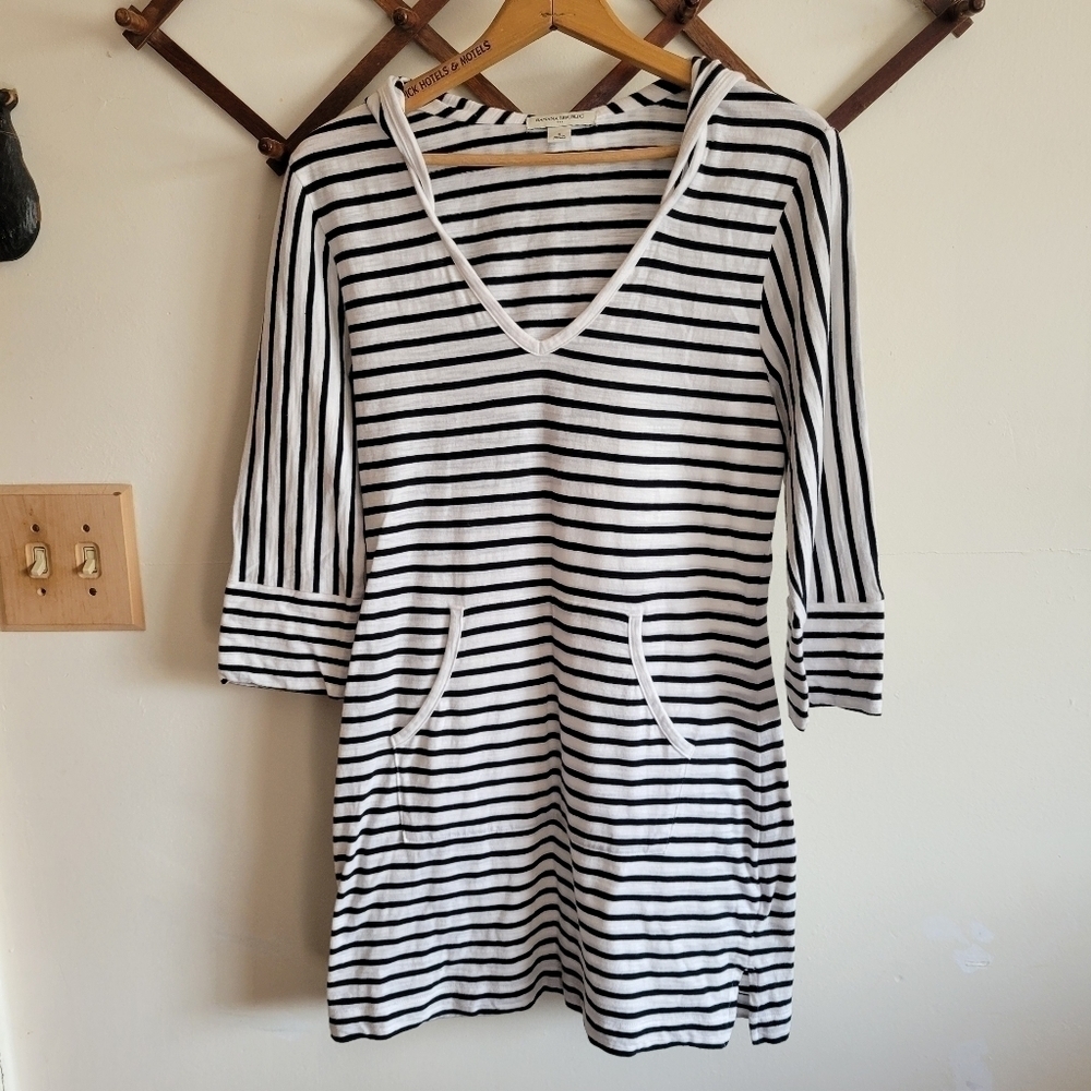 Banana Republic 3/4 Long Sleeve Cotton Dress Lightweight Black White S Small